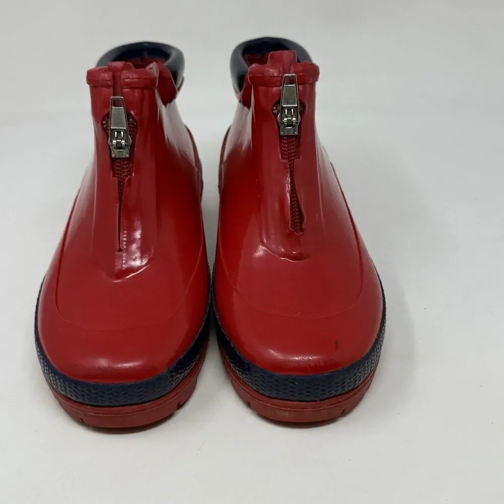 Sorel Little Drizzle Short Rain Boots Kids Size 2 Red Rubber Front Zip Unisex